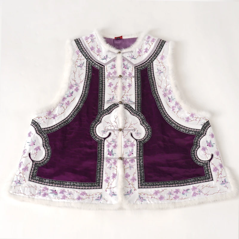 【紫霞】复古新中式民族风桑蚕丝纯手工国风传统女士缎龟棉马甲