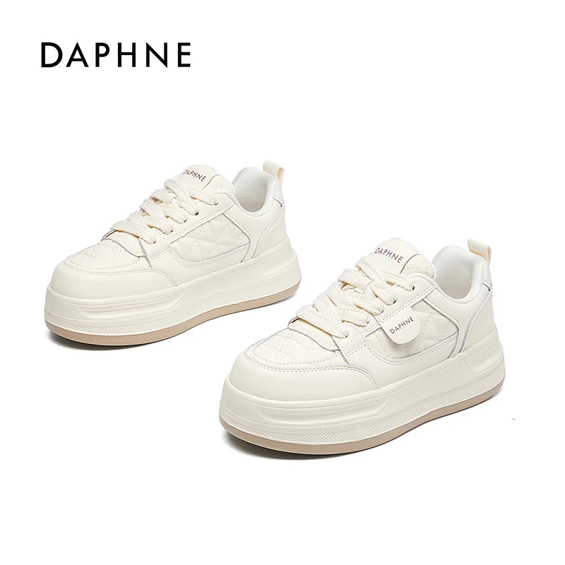 达芙妮2025夏季爆款休闲女鞋时尚厚底增高经典高颜值系带小白鞋H