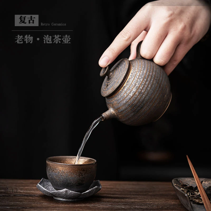 鎏金茶壶小号泡茶壶中式功夫茶具带过滤单壶复古粗陶客厅泡茶壶