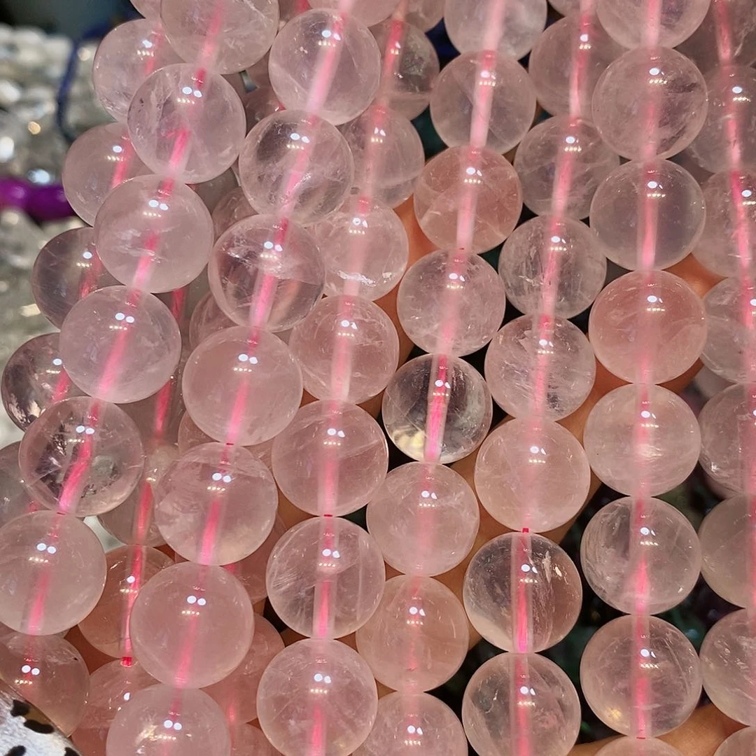 玛瑙/玉髓散珠天然马达加斯马粉水晶14mm一条