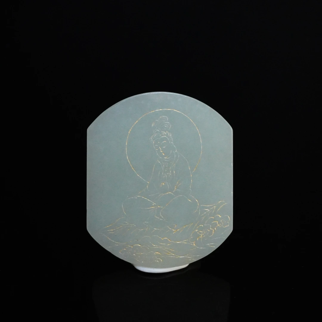 清代和田玉观音诗文牌409583*古玉*传承