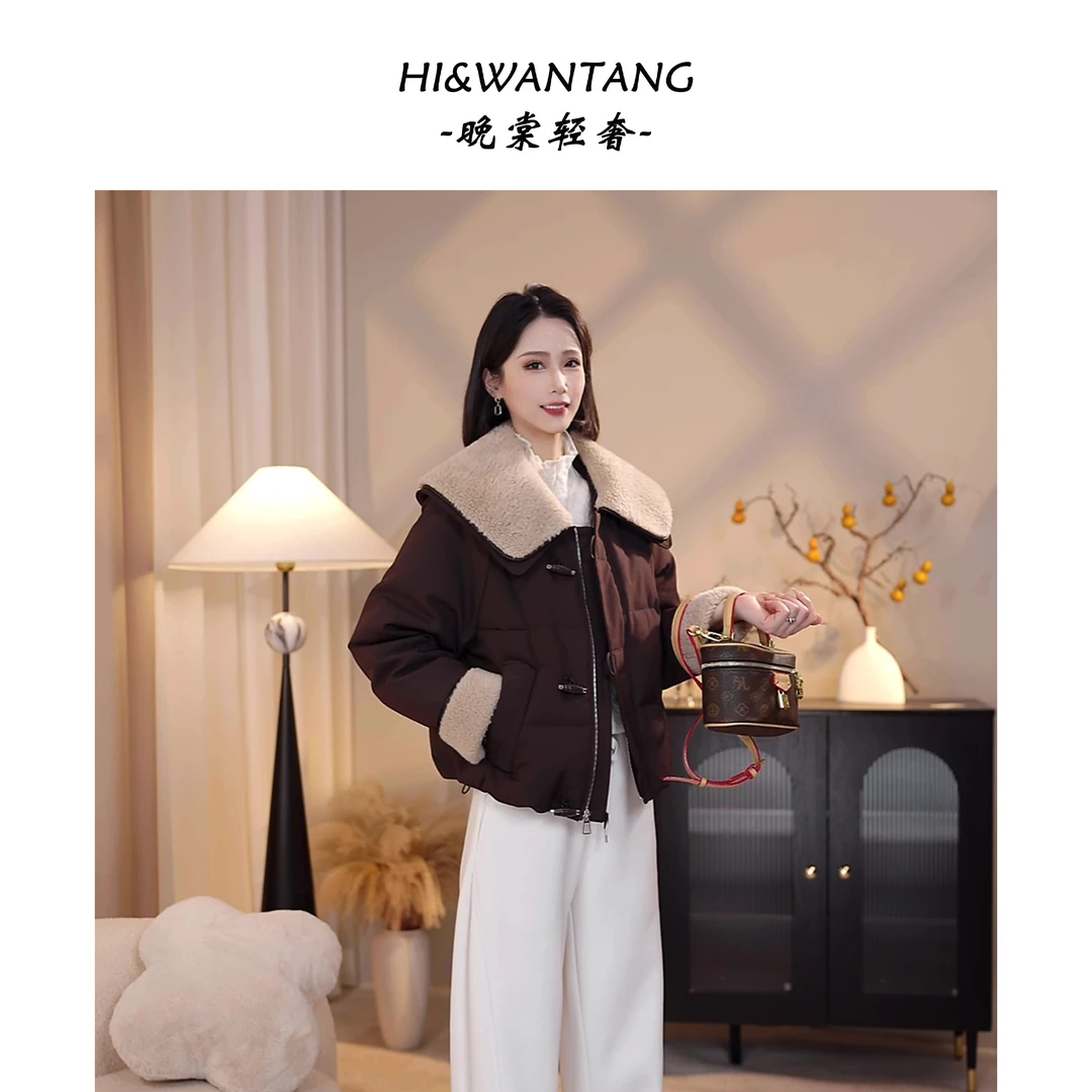 新国标90白鸭绒羽绒服2025韩版羊羔绒大翻领洋气保暖气质外套女