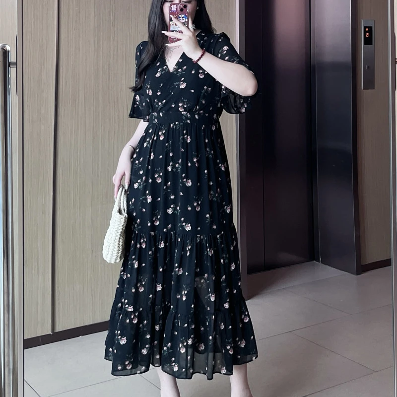 舒舒【玫瑰的故事】夏季碎花连衣裙温柔显瘦法式浪漫气质飘逸长裙