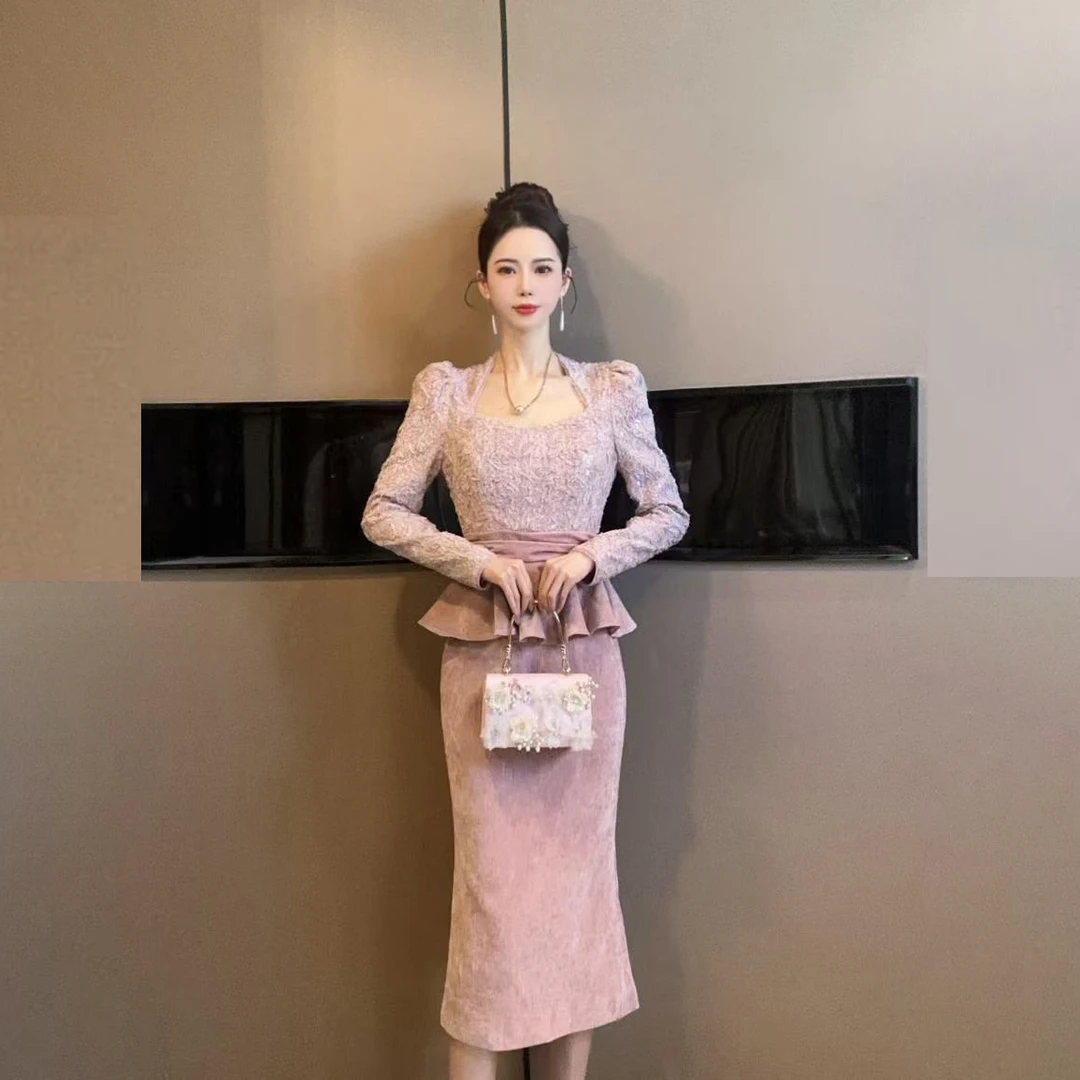 【设计师定制】新款秋冬修身显瘦气质优雅高级感连衣裙45031