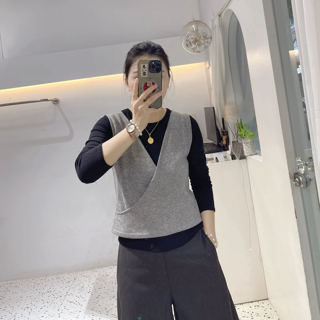 两件套通勤风马夹➕长袖上衣883