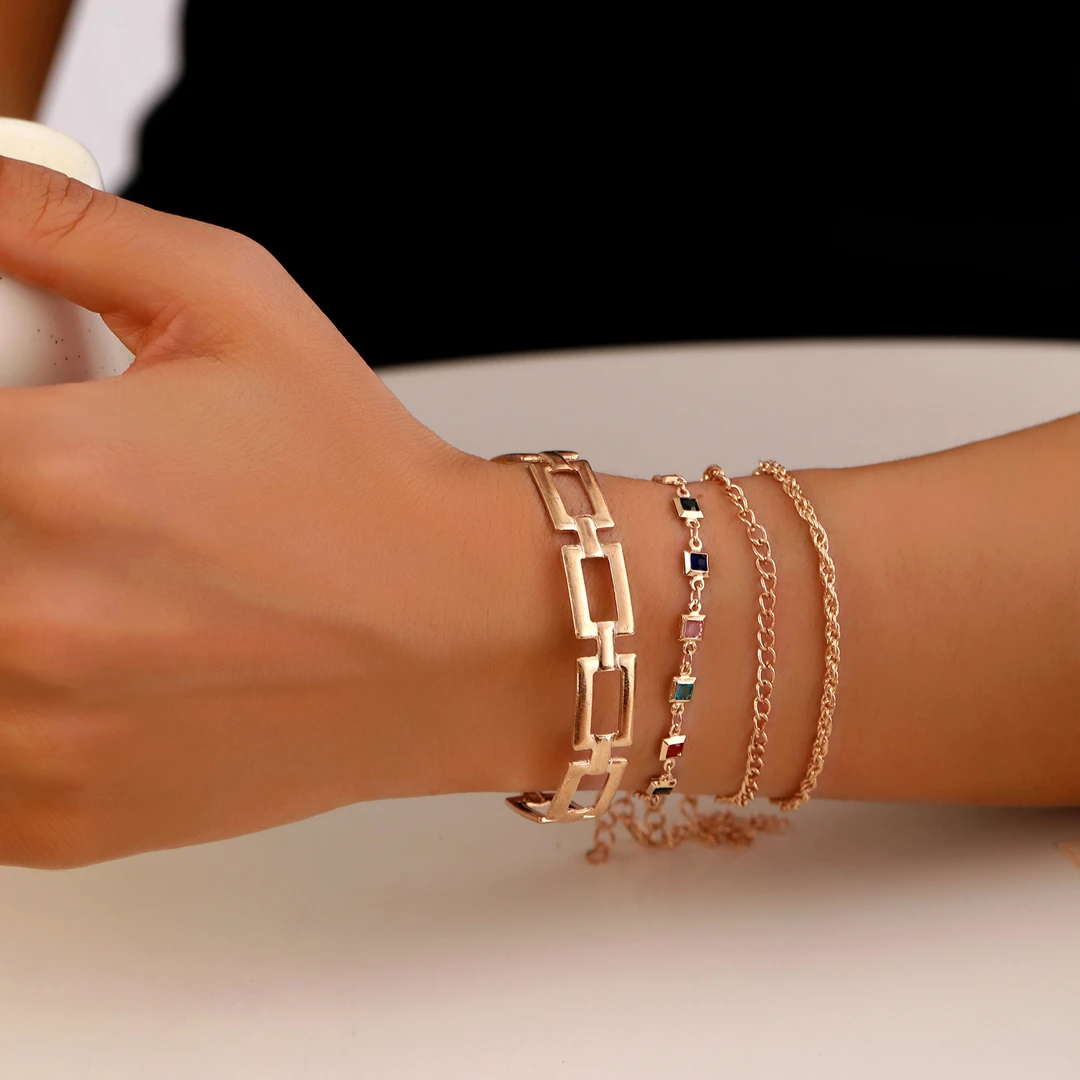 合金手链 欧美气质多层叠戴手链女个性ins百搭时尚手镯套装