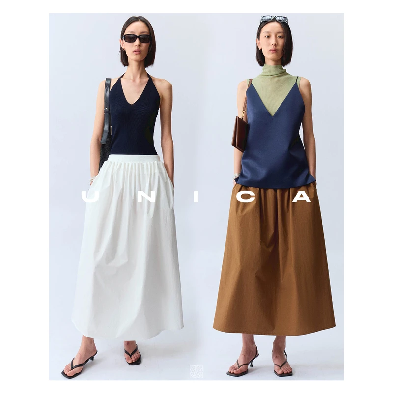 UNICA/漫步都市_高密度府绸精梳棉时装感立体褶棉半裙