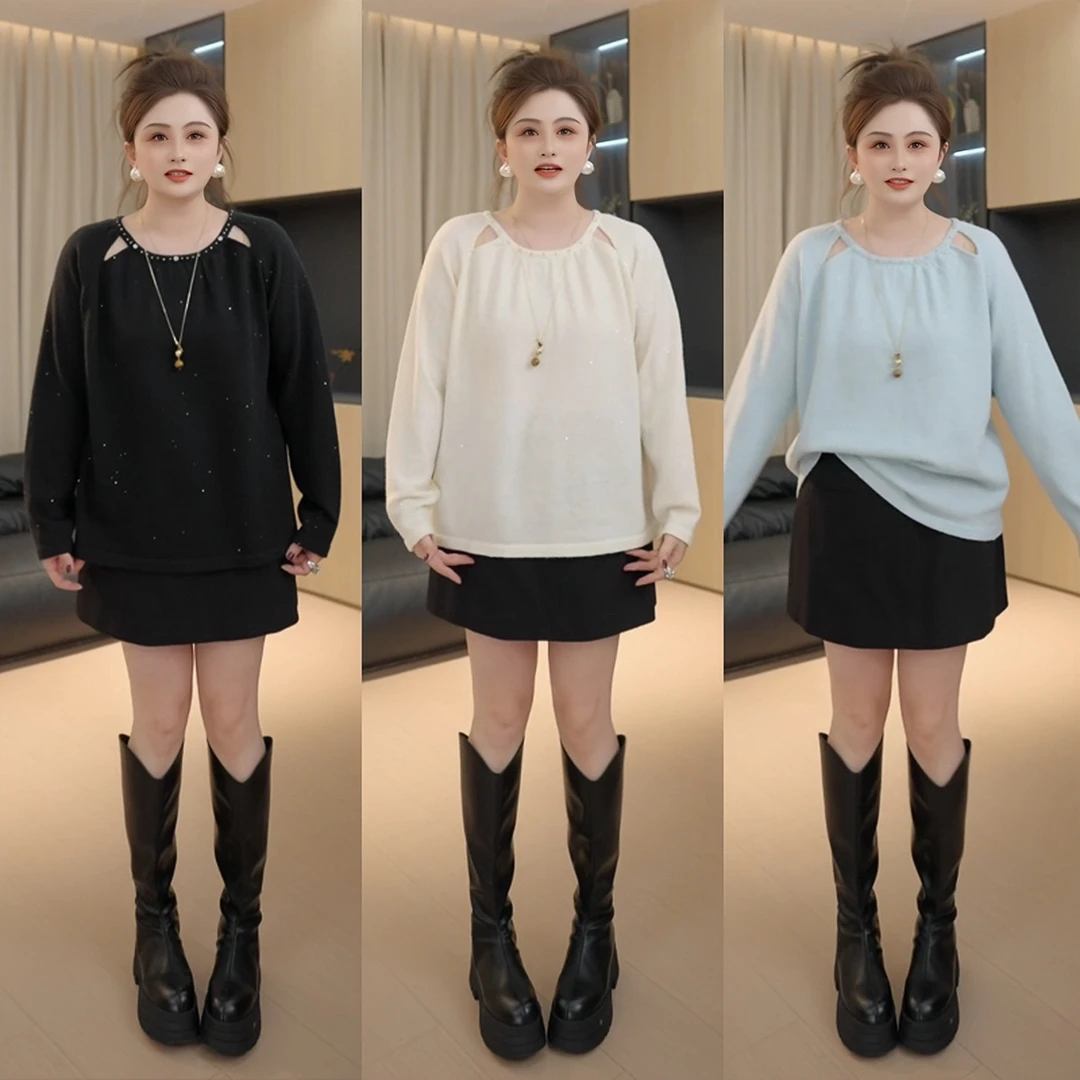 【胖佳佳】现货~细闪珠片 设计感镂空针织衫秋季气质百搭H625Z15569