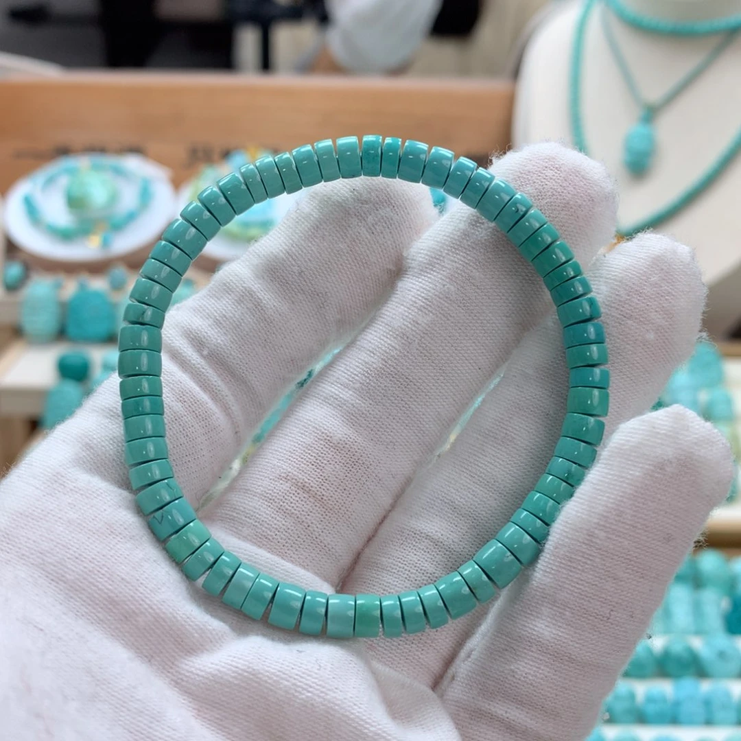 队***酷绿松石未镶嵌绿松石直切手串