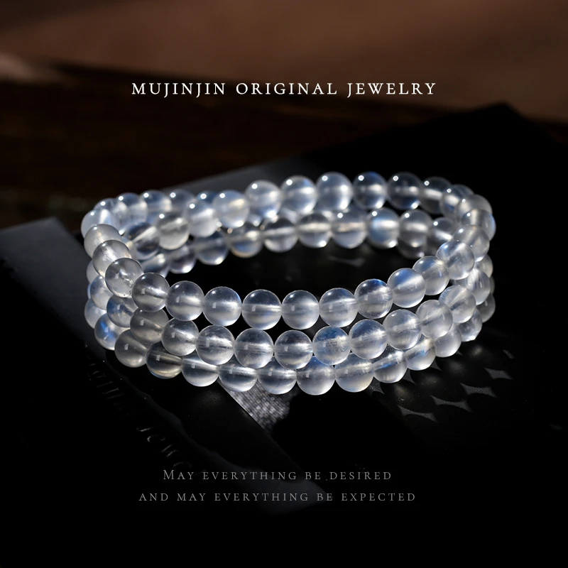 【木槿槿】天然蓝月光石5-6m三圈手串女款送朋友礼物时尚手链XL1778