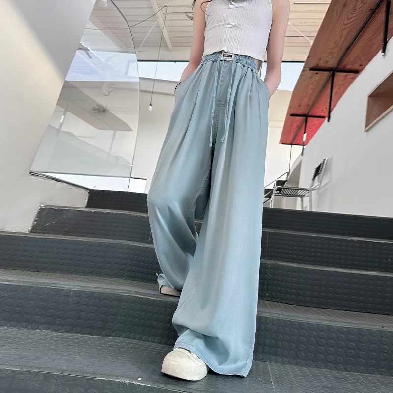 儿童夏装2025大女童装弯刀裤子宽松天丝牛仔裤夏季薄款阔腿直筒裤