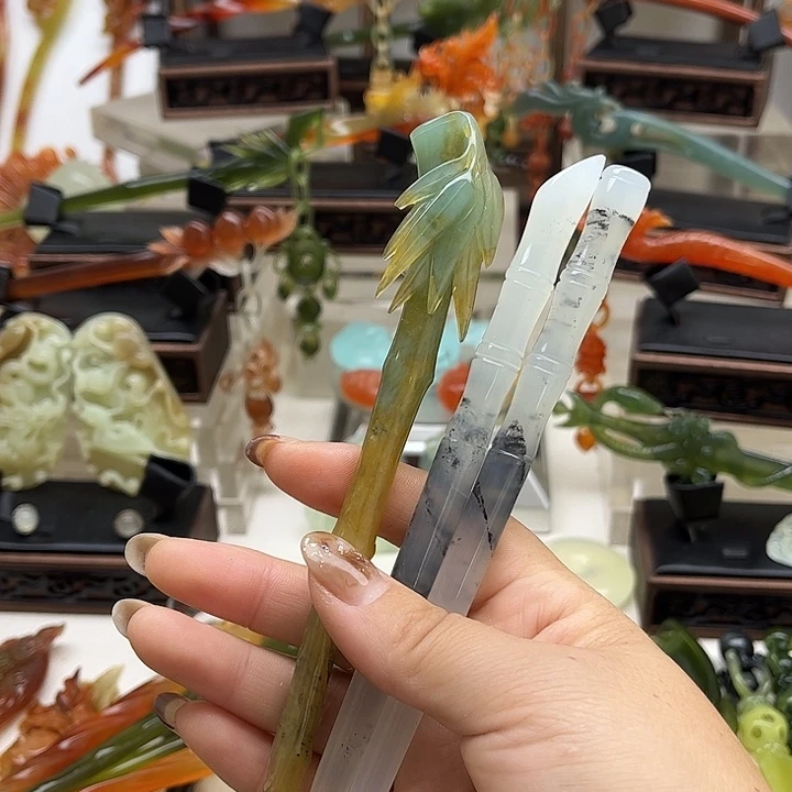 蛇纹石玉岫玉发簪未镶嵌一****