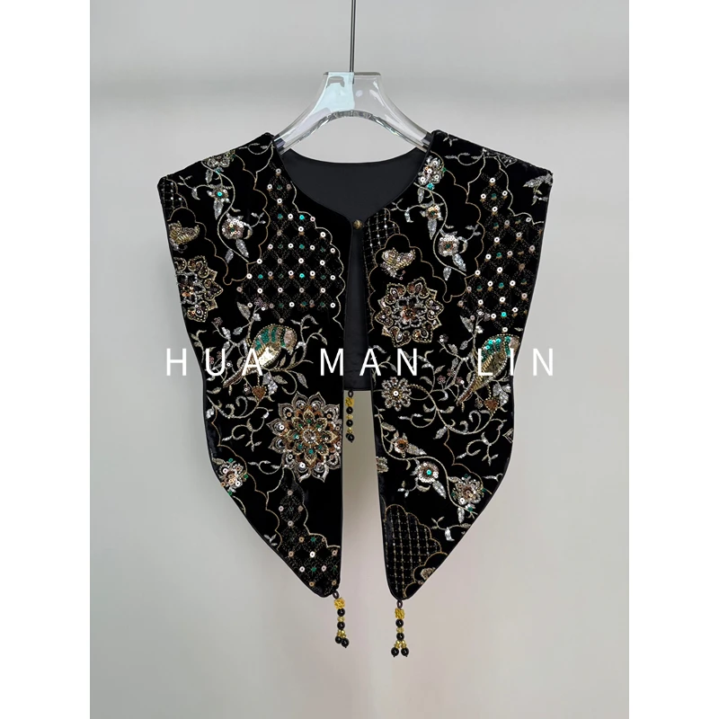 【花滿林】宝相花亮片钉珠云肩上衣250001