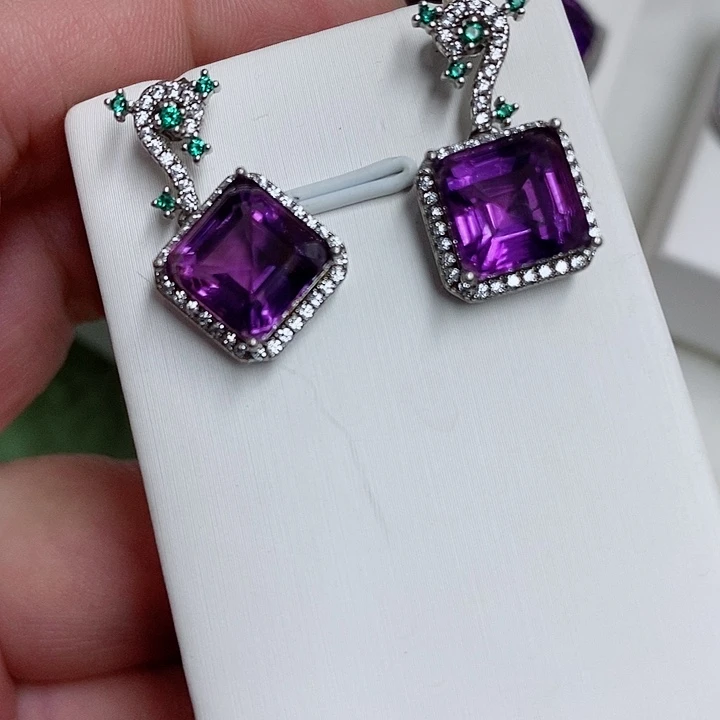 紫晶耳坠银S925镶嵌曹**运