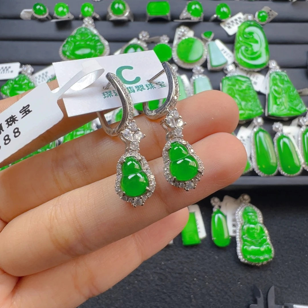 翡翠银S925镶嵌耳饰