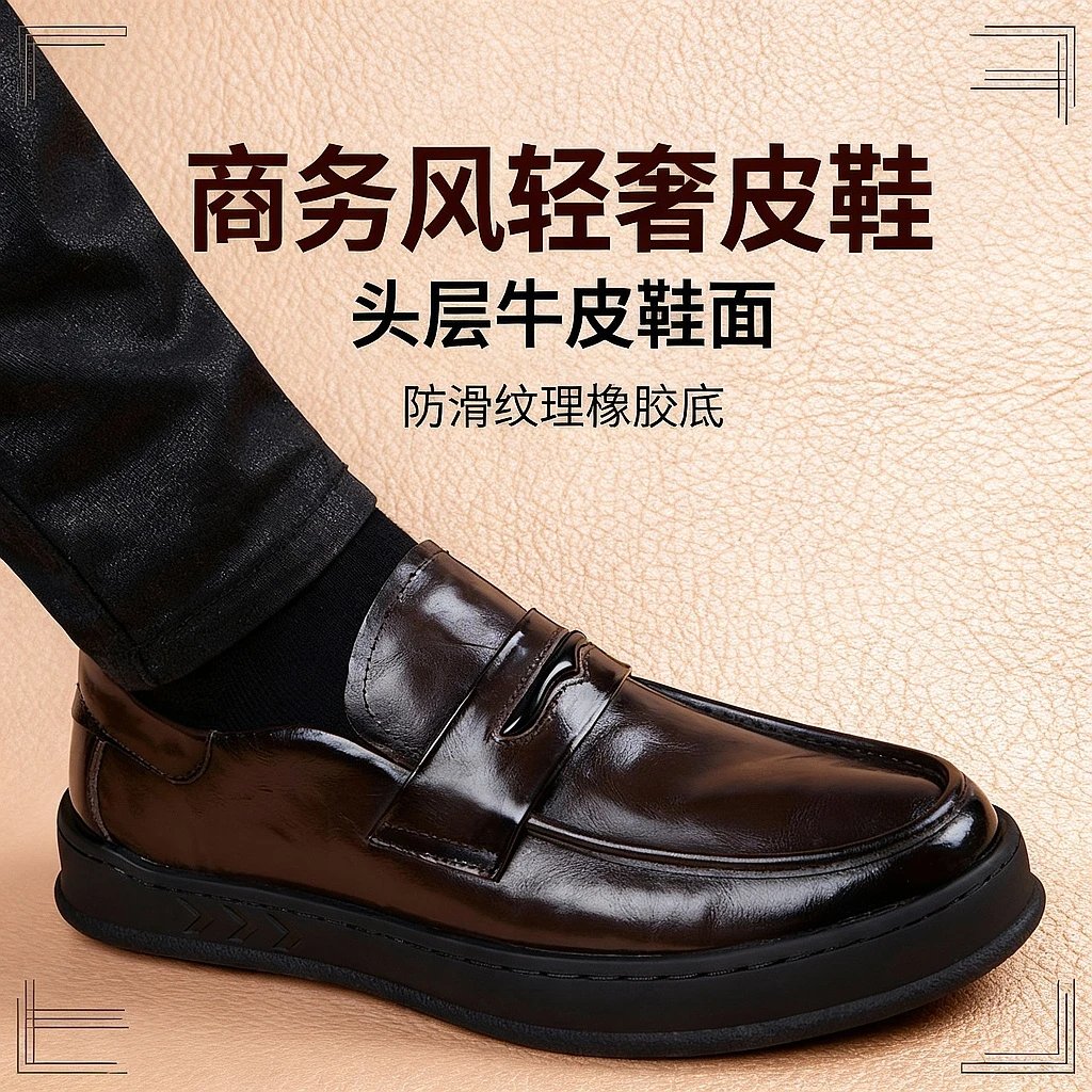 皮鞋男高档轻奢手工休闲男皮鞋商务正装透气软底一脚蹬懒人豆豆鞋