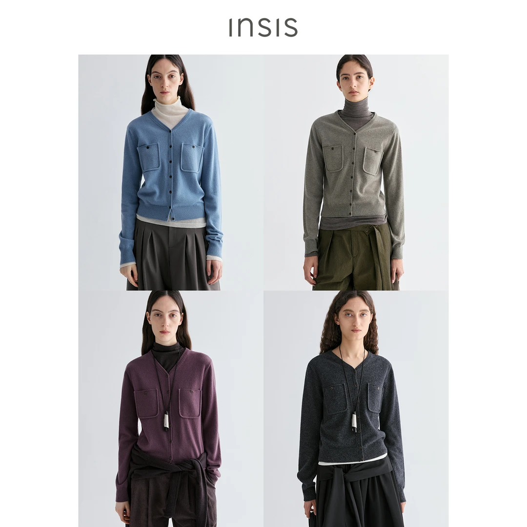 INSISFEMME羊毛V领贴袋针织开衫FN25333506