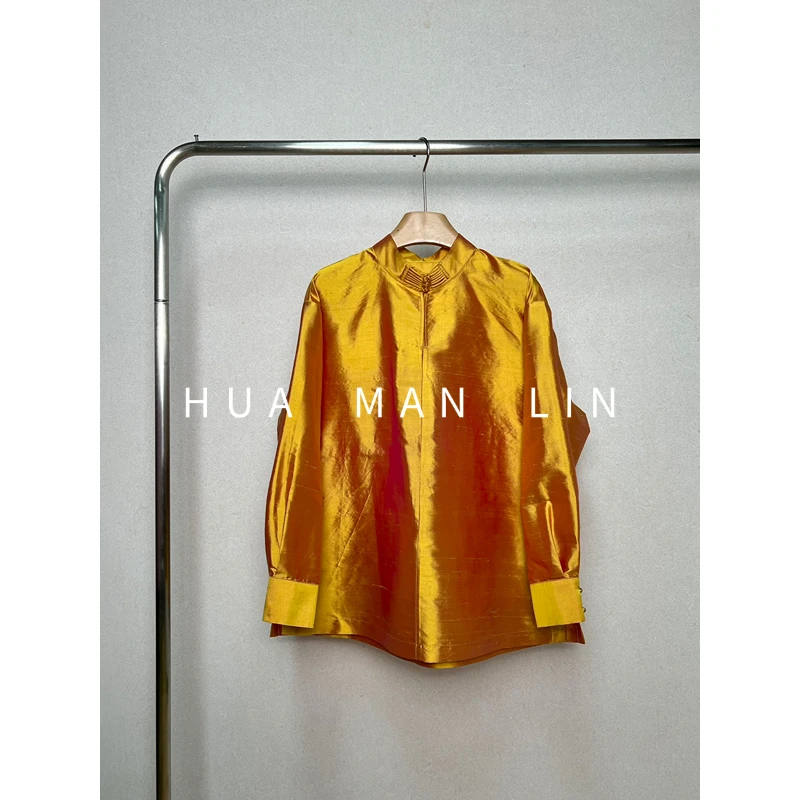【花滿林】站领盘扣异色双宫真丝桑蚕丝阔版上衣259187