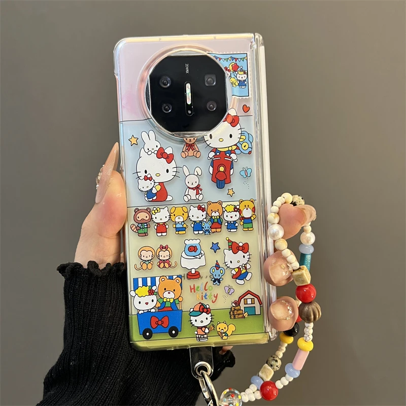 卡通猫咪小熊适用华为matex6/x5典藏版折叠屏手机壳半透明链条女