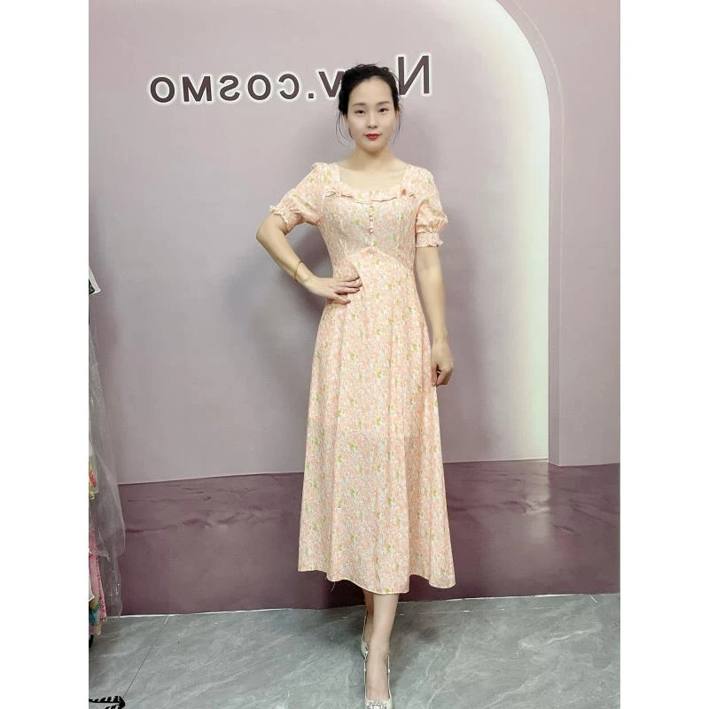 【深圳南油沐溪女装】新款夏季桑蚕丝法式碎花气质显瘦长款连衣裙