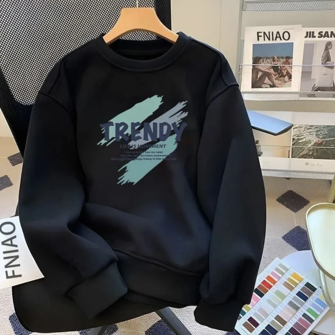 雅鹿男装宽松休闲韩版潮流圆领保暖运动加绒加厚印花上衣卫衣