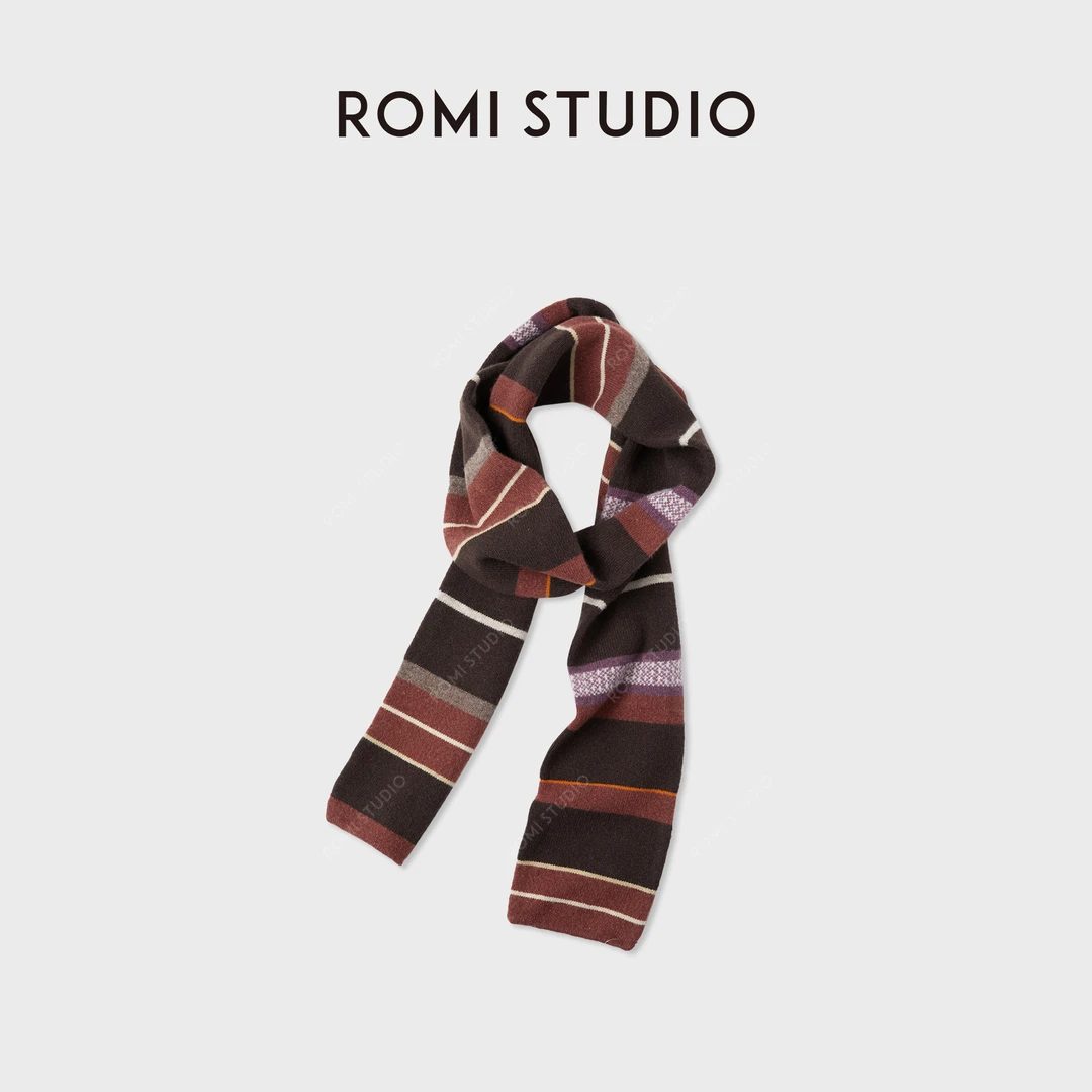 ROMI STUDIO"暖冬织梦"纯羊毛色彩条纹保暖百搭围巾RWCAPT6241
