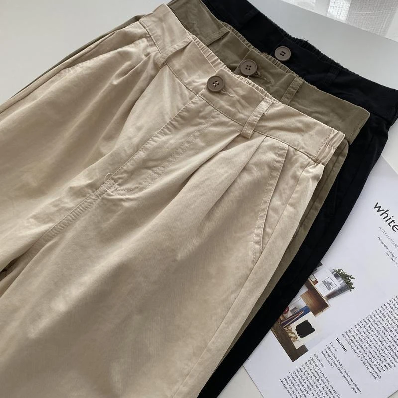 夏季薄款休闲裤女2025年新款宽松显瘦阔腿裤九分裤小个子工装裤子