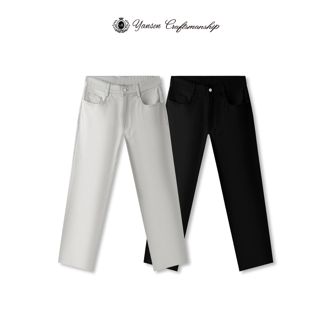 【黑标系列】重工水洗纯色弹力净版柔软舒适直筒牛仔裤长裤 YS002