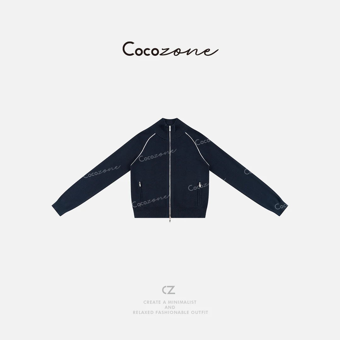 COCO ZONE 刘一一 “慢生活”撞色显瘦立领拉链针织开衫ACD2A0001