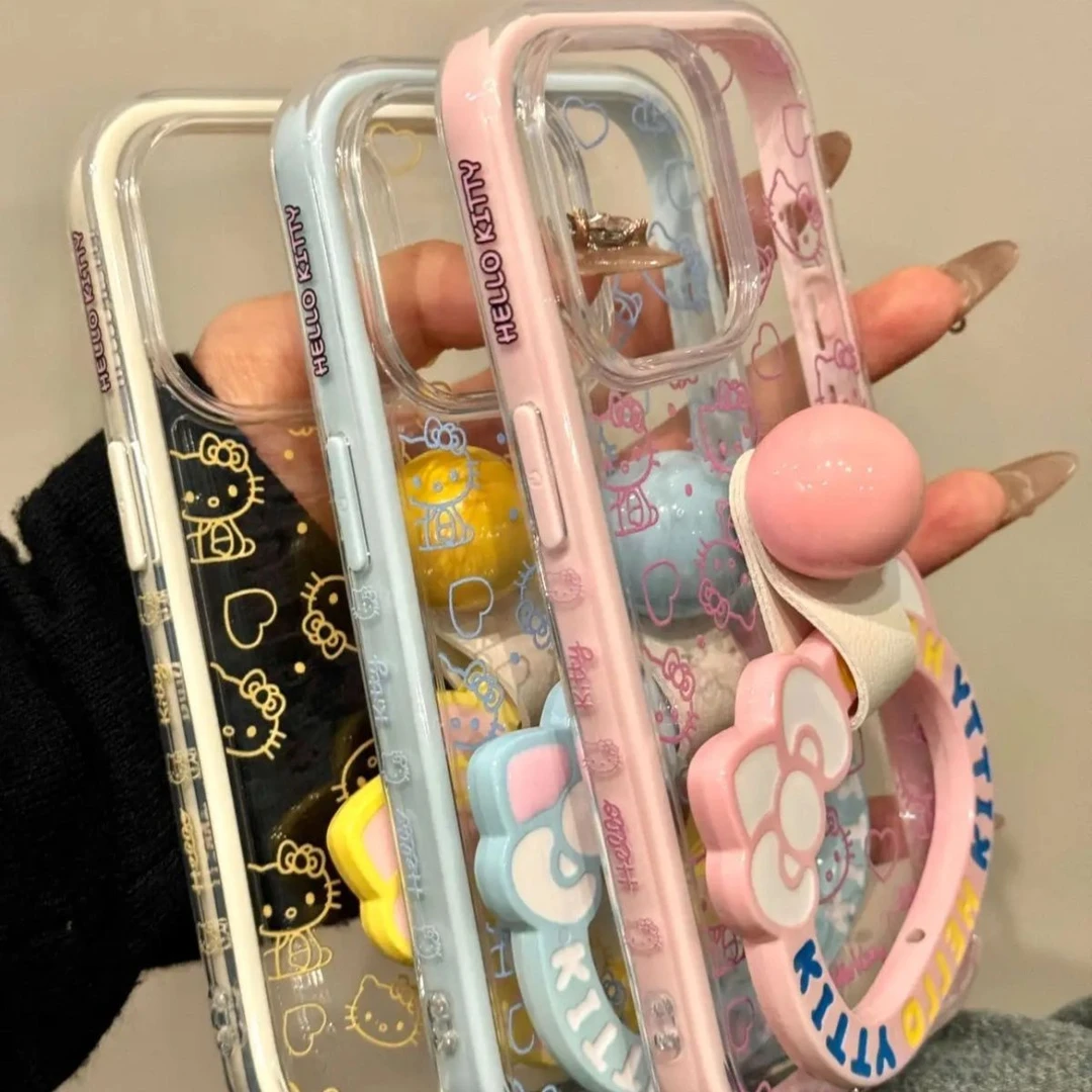 可爱线条爱心猫咪指环支架适用于iPhone16Promax手机壳苹果15潮13