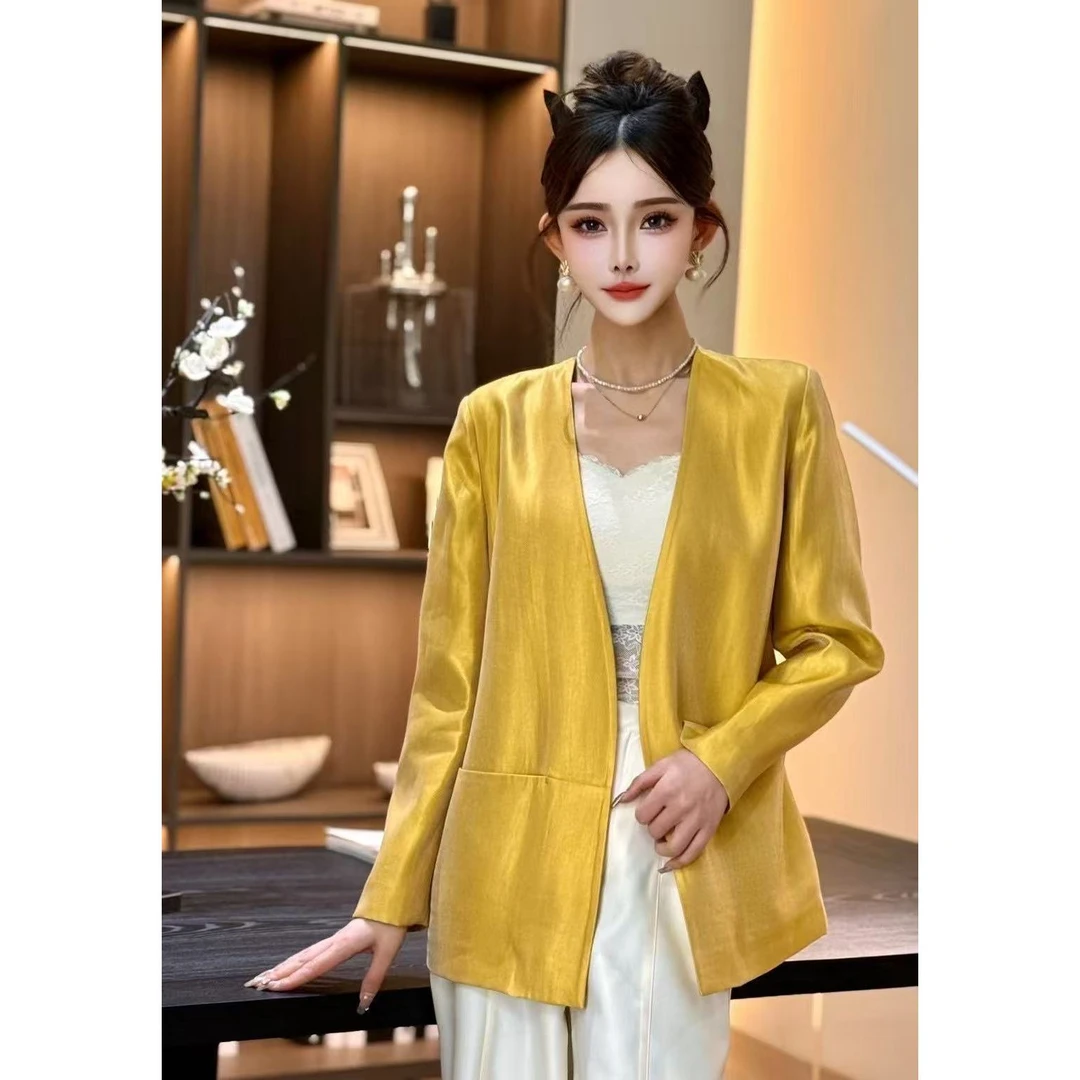 KiKi严选：2619-YC家欧货南油春季新款时尚轻奢光泽感V领西装外套