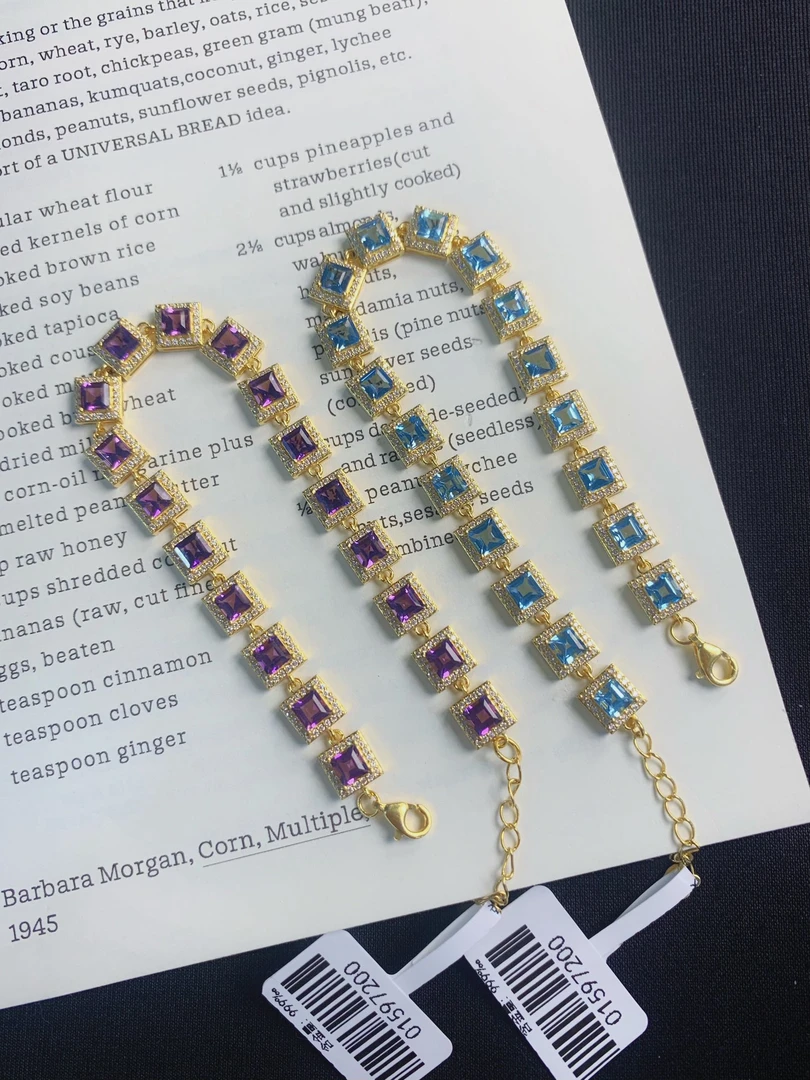 足金999 方糖围镶排链手链