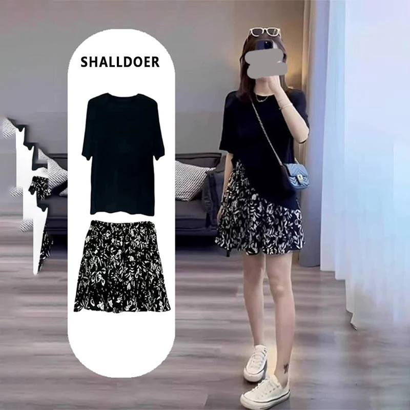 香朵儿小个子穿搭一整套2025年夏季休闲显瘦T恤高级感短裙子套装