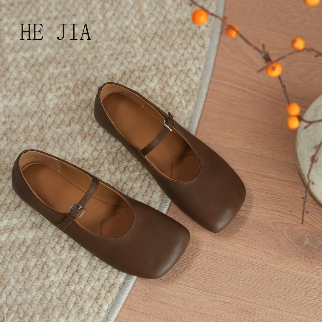 【和家2025新款女鞋】复古风柔软百搭时尚透气一字扣手工女鞋