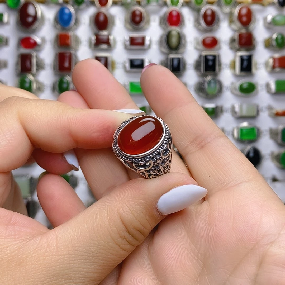 玛瑙/玉髓戒指银S925镶嵌@*