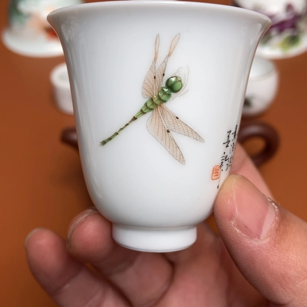 手工珐琅彩蜻蜓闻香杯