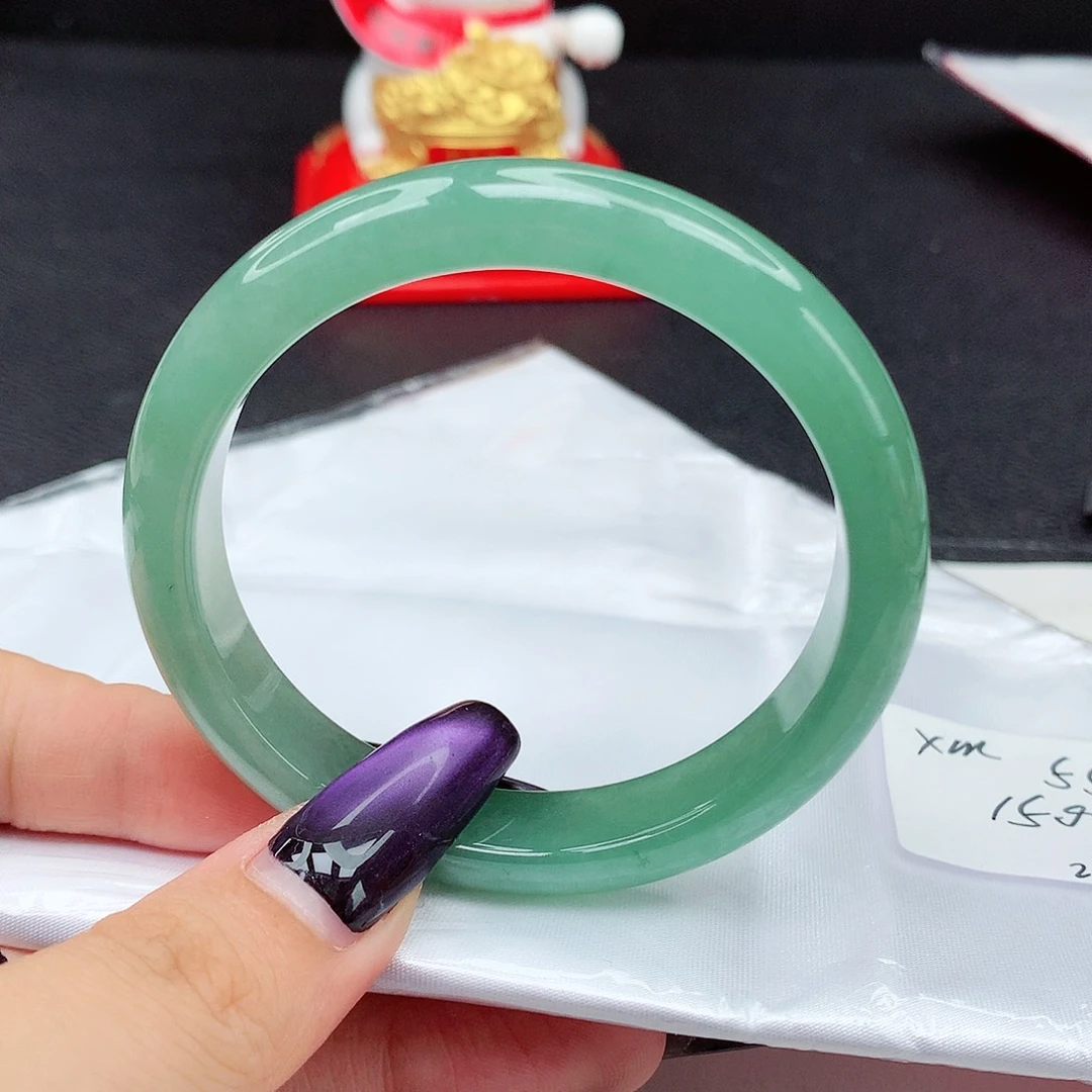 未镶嵌手镯翡翠翡翠55.3冰种透冰绿窄版正圈