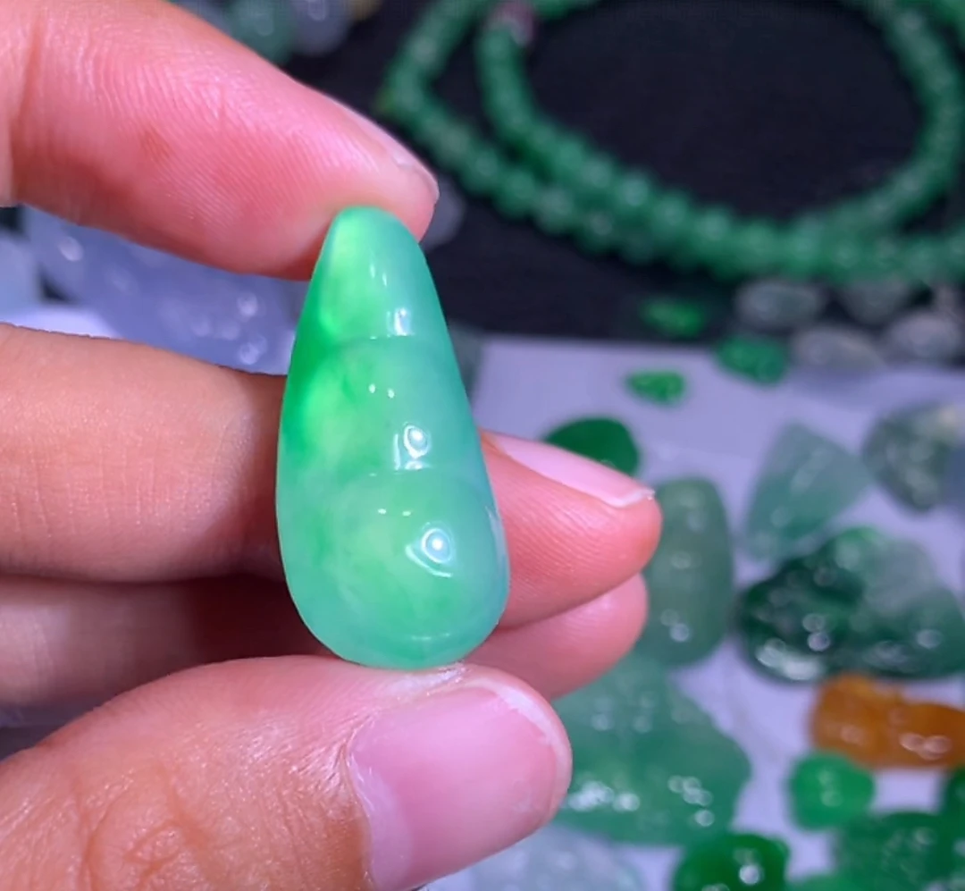 冰种飘绿花四季豆福豆满色通透618