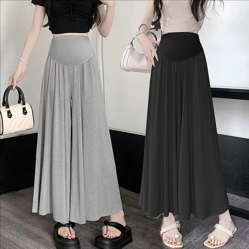 孕妇裤夏季莫代尔外穿宽松型显瘦大阔腿垂感裤裙薄款孕妇九分长裤