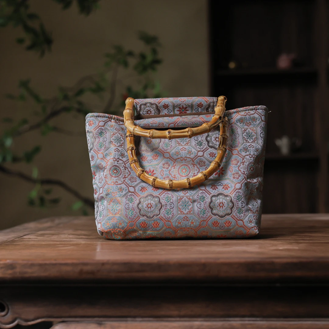 【慕白茶集】橙灰竹提手包（WGAH098-2）