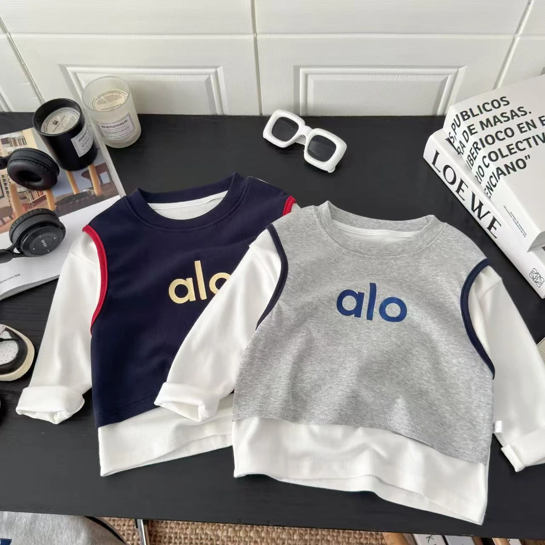 【秋上新】儿童长袖假两件T恤纯棉洋气春秋打底衫男童女童宽松上衣