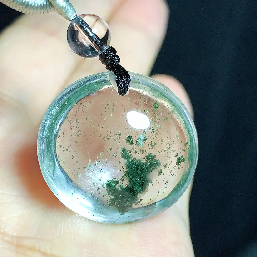 东海水晶天然绿幽灵水晶蛋面吊坠毛衣链平安绿幽灵纯天然100%真品