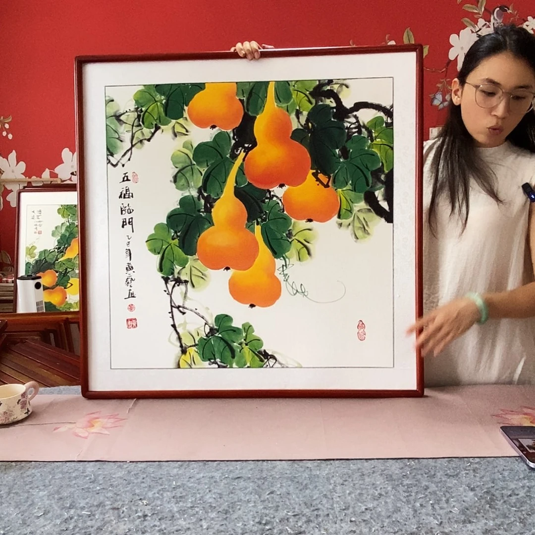 国画手写手绘国画作品82✖️82带框包邮