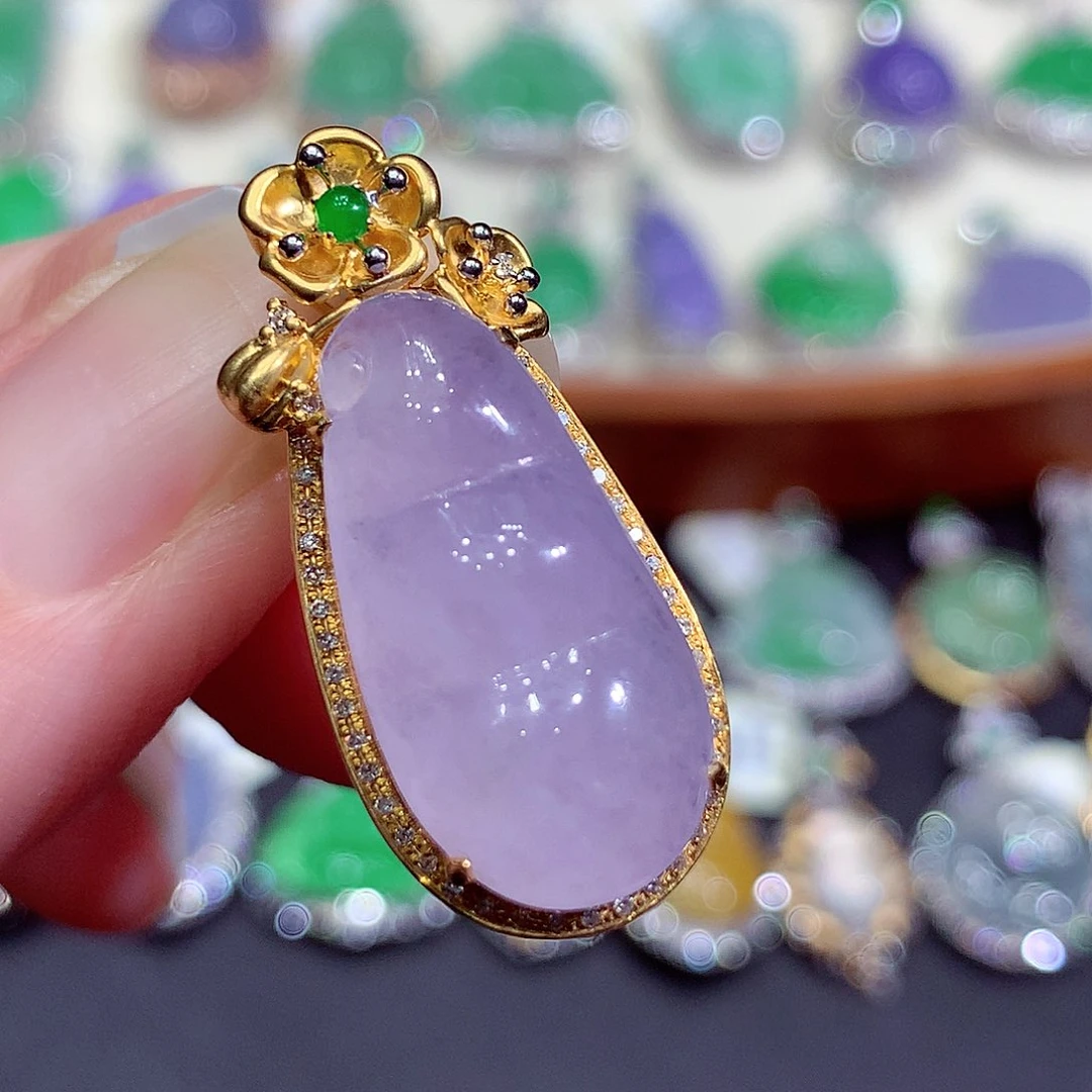 翡翠18K金镶嵌吊坠(不含链)