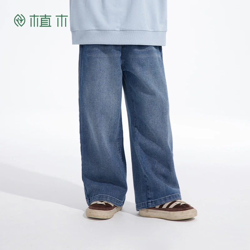 植木童装男童裤子2025春季新款中大童棉质阔腿裤牛仔裤裤子DR