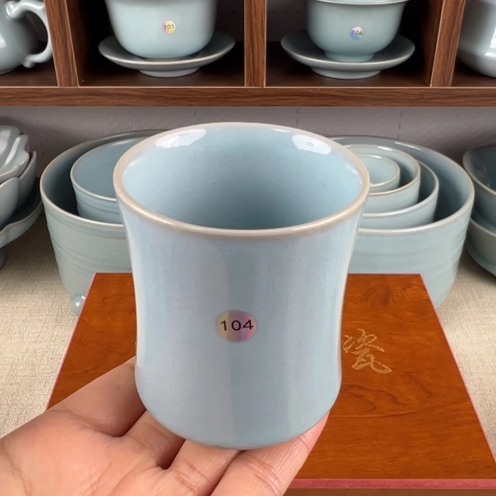 瓷摆件天青釉束腰杯编号104