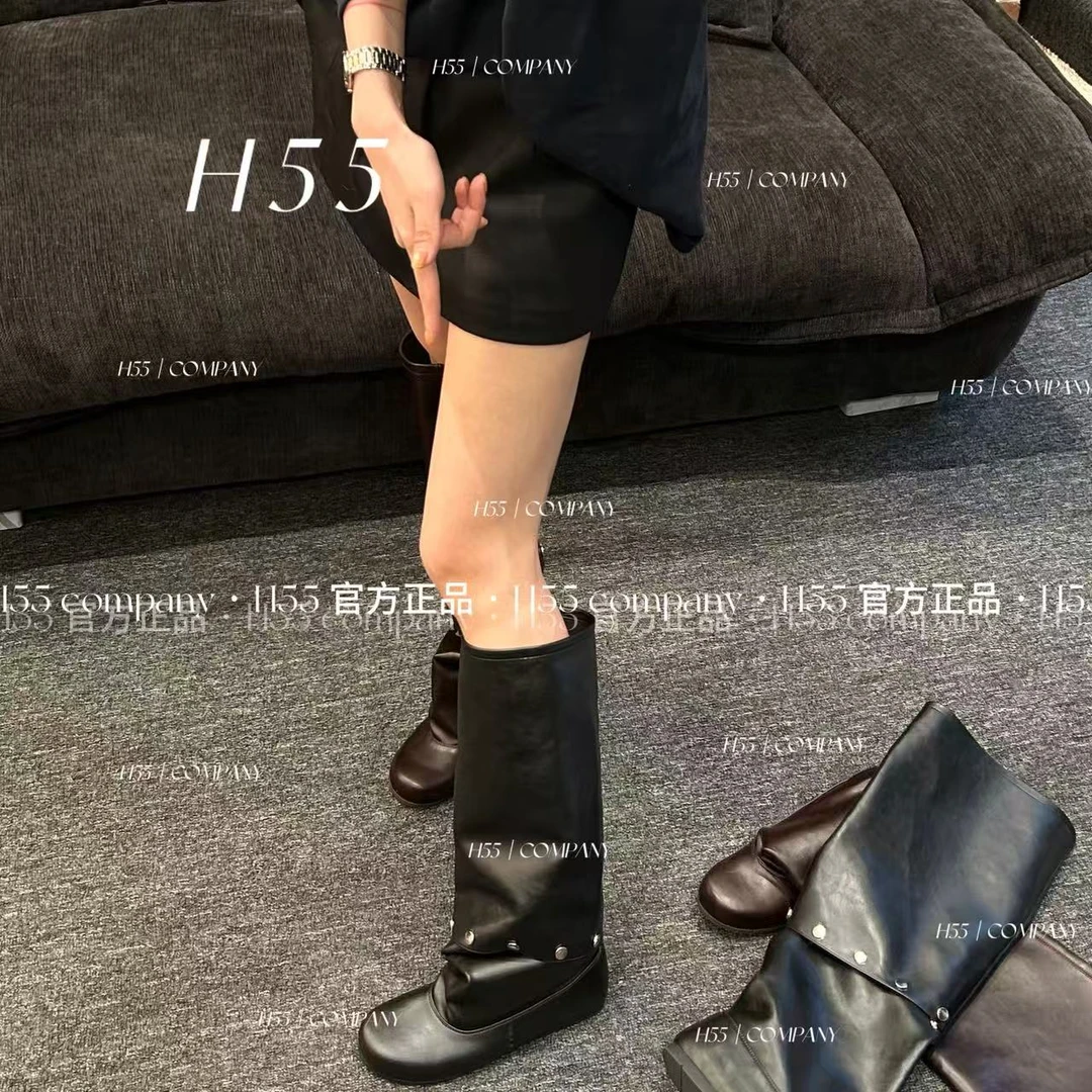 H55-戛纳假日！时髦精必备两穿设计过膝直筒靴2.5cm45-2807-RD