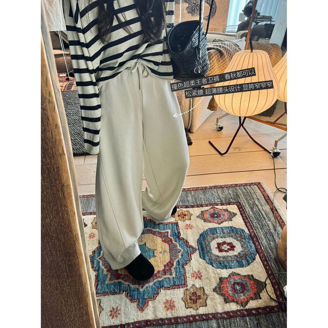 钱美西 空气棉毛圈卫衣料不易皱 刺绣大廓型弯刀休闲卫裤M02370