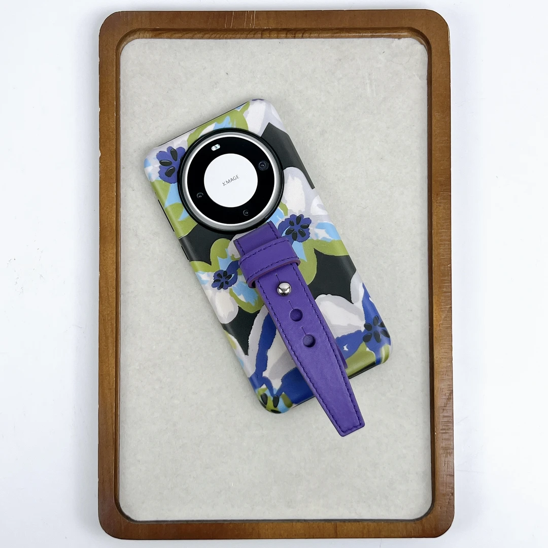 品申原创小众复古线条油画花朵皮质腕带适用华为mate70pro手机壳