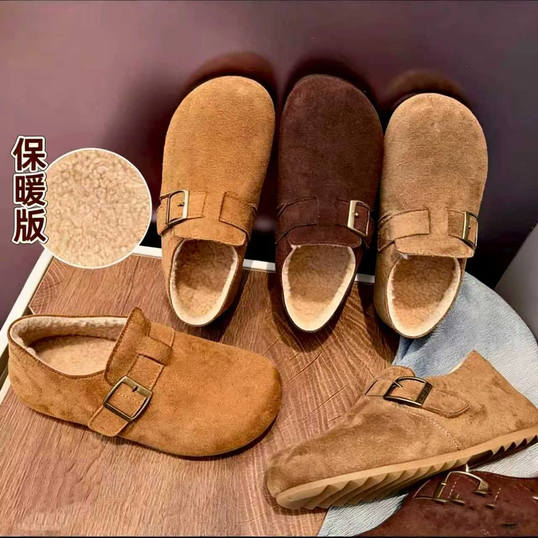 TT020百搭勃肯鞋女单鞋新款秋毛毛鞋加绒加厚豆豆鞋保暖雪地靴